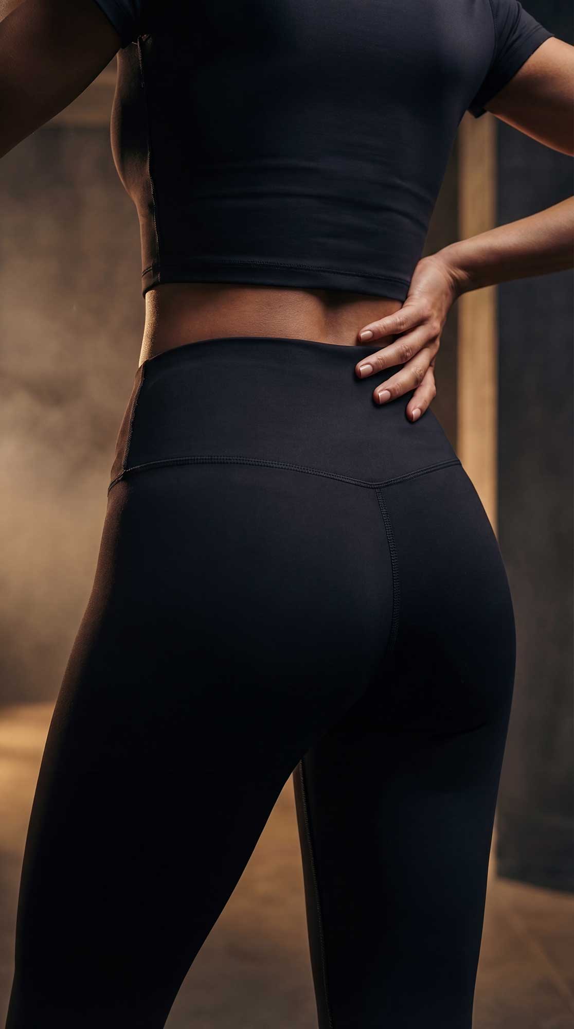 Back detail showing leggings waistband and fit