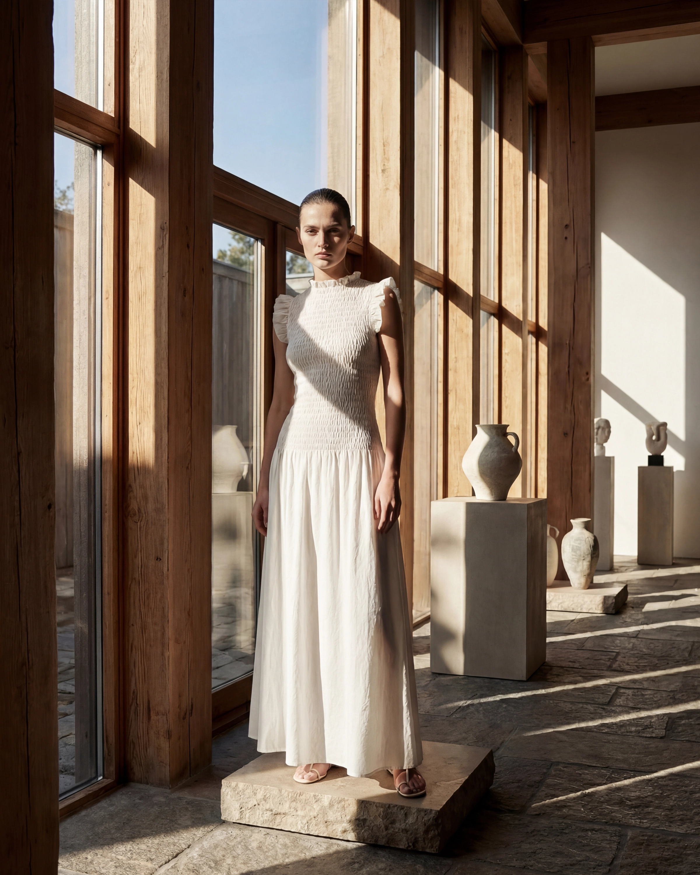 Smocked dress in gallery space